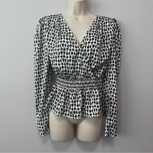 Ryegrass Perfume Bottle Print Smocked Peplum Top Size M  NWT!